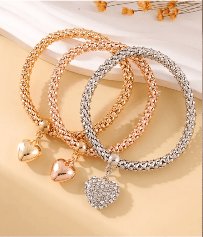 Combo Set Of Three Colors Heart Shape Charm Bracelets