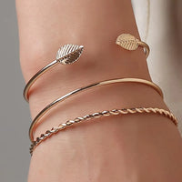 Combo Set Of Three Twist Leaf  Geometric Open Bracelet