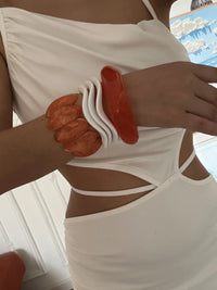 Combo Set of 3 Resin Bracelets – Orange & White Geometric Stack