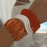 Combo Set of 3 Resin Bracelets – Orange & White Geometric Stack