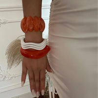 Combo Set of 3 Resin Bracelets – Orange & White Geometric Stack
