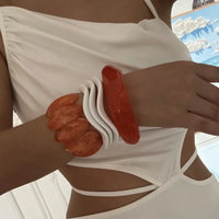 Combo Set of 3 Resin Bracelets – Orange & White Geometric Stack