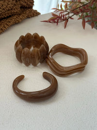 Combo Set of 3 Resin Brown Geometric Bracelets – Wear Together or Solo