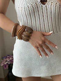 Combo Set of 3 Resin Brown Geometric Bracelets – Wear Together or Solo