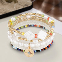 Combo Set of 6 Pearl & Alloy Beaded Stacking Bracelets