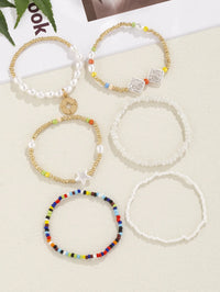 Combo Set of 6 Pearl & Alloy Beaded Stacking Bracelets