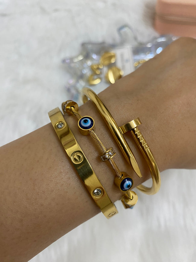 Combo Bundle of Cartier-Inspired Anti-tarnish Love, evil eye and Nail Bracelets Stacks
