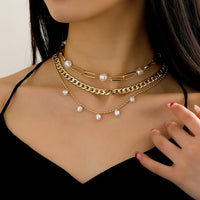 Creative Gold Plated Pearl Multi-layer Chain Necklace