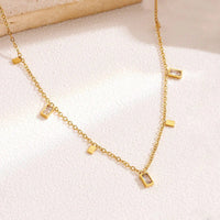 Dainty Rectangle Crystal Drop Charm Anti-Tarnish Necklace