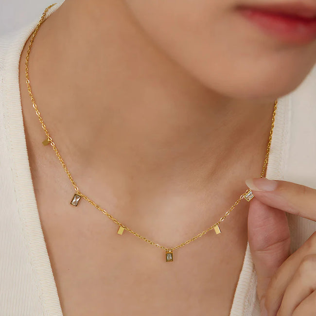 Anti-Tarnish 18K Gold Plated Dainty Crystal Dangling Minimal Necklace For Women — Daily Wear