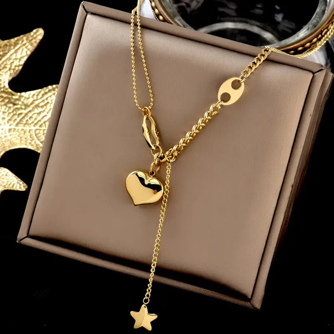 Dainty Love Heart Pendant 18K Gold Plated Stainless Steel Anti-Tarnish Necklace