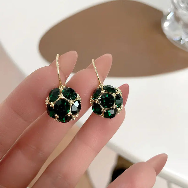 Delicate Green Emerald Zirconia Ball Shaped Hoop Earrings