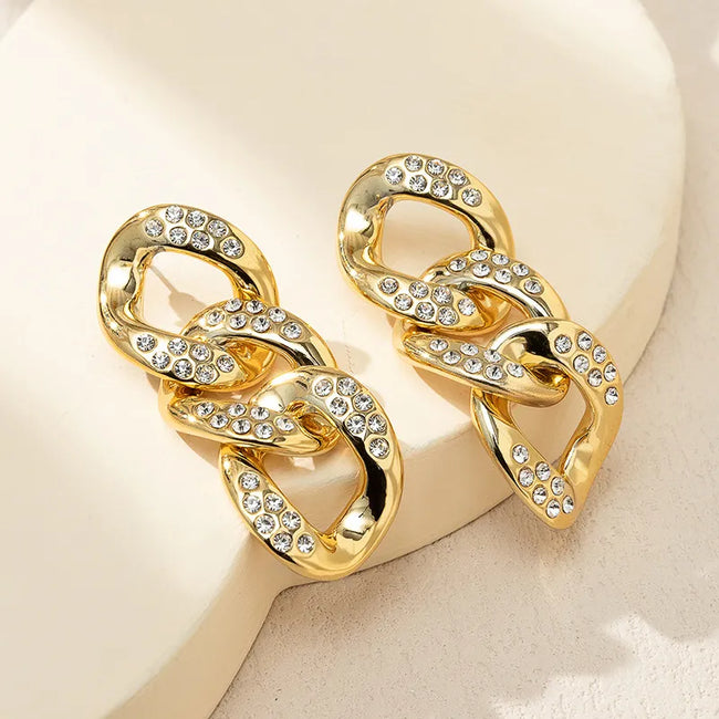 Diamond Studded Gold Plated Chain Earring