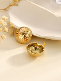 18K Gold Plated Stainless Steel Dotted Pattern Round Shape Stud Earring