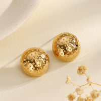 18K Gold Plated Stainless Steel Dotted Pattern Round Shape Stud Earring