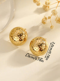 18K Gold Plated Stainless Steel Dotted Pattern Round Shape Stud Earring