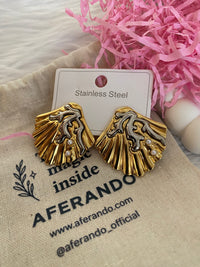 Dual-Tone 304 Stainless Steel 18K Gold Plated Shell Stud Earrings