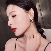 Duel Color Enamel Geometric Stud Earring