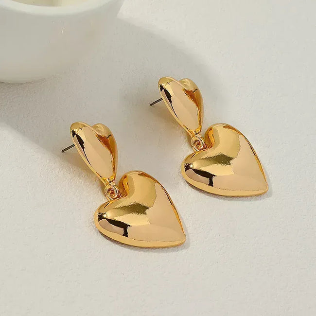 Elegant Heart Shape Plating Alloy Gold Plated Drop Long Earrings