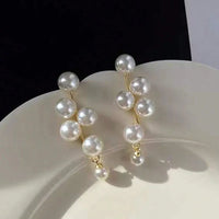 Elegant Round Inlay Alloy White Pearls Drop Earrings