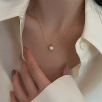 Elegant Simple Style Titanium Steel Pearls Inlay Pendant Necklace