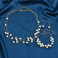 Elegant Style Pearls  Bracelets Earrings Necklace Set For Women