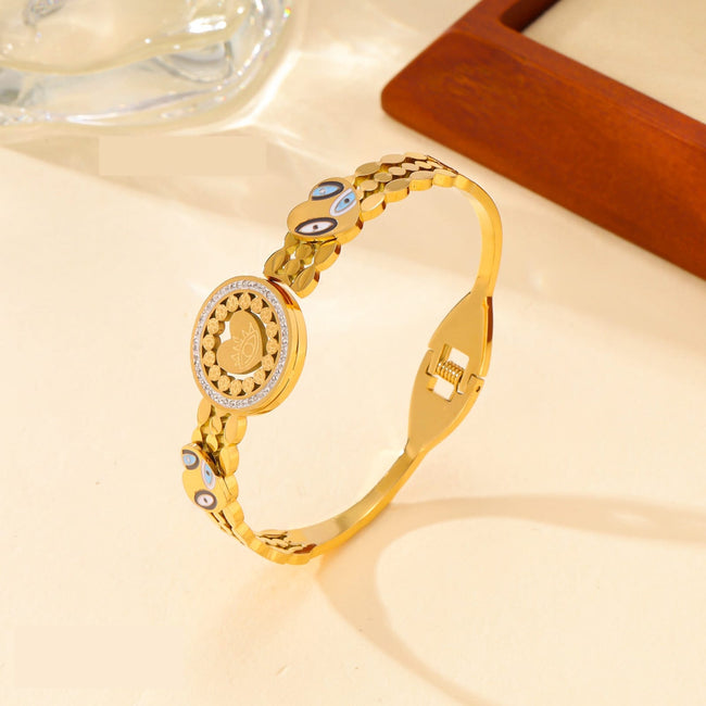 Elegant Watch-Style 18K Gold-Plated Stainless Steel Evil Eye Bracelet - Anti-Tarnish & Durable