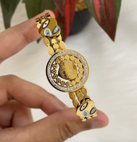 Anti-Tarnish 18K Gold-Plated Elegant Watch-Style Stainless Steel Evil Eye Bracelet