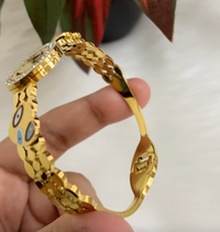 Anti-Tarnish 18K Gold-Plated Elegant Watch-Style Stainless Steel Evil Eye Bracelet