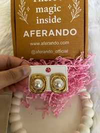 Elle Pearl Rectangle Stud Earrings – 18K Gold Plated