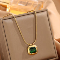 Esme Emerald Green Crystal Pendant Necklace — Anti-Tarnish 18K Gold Plated, Won't Turn Skin Green