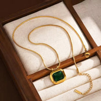 Esme Emerald Green Crystal Pendant Necklace — Anti-Tarnish 18K Gold Plated, Won't Turn Skin Green