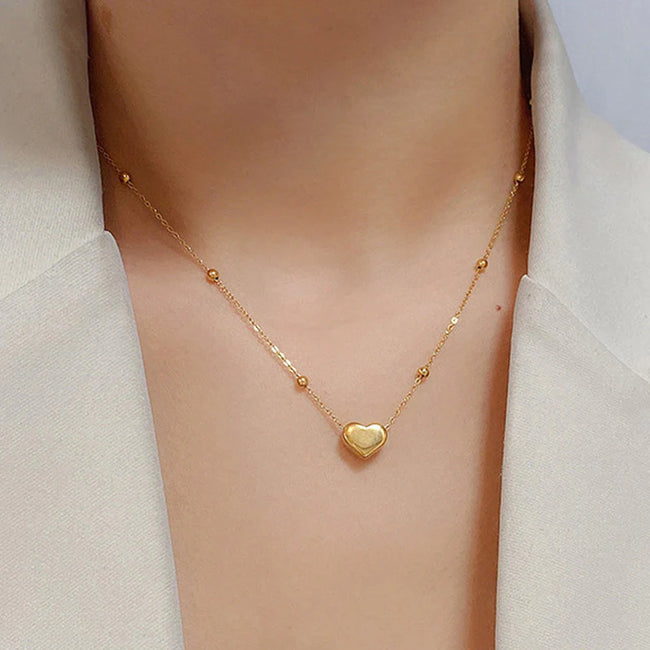 Anti-Tarnish 18K Gold Plated Stainless Steel Heart Pendant Necklace for Girls and Women
