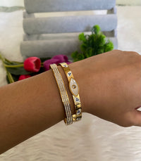 Evil Eye & Rhinestone Bangle Stack — Anti-Tarnish Bracelet Set of 2