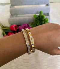 Evil Eye & Rhinestone Bangle Stack — Anti-Tarnish Bracelet Set of 2