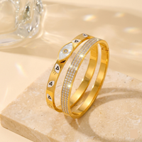 Evil Eye & Rhinestone Bangle Stack — Anti-Tarnish Bracelet Set of 2