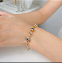 Anti-Tarnish 18K Gold Plated Evil Eye Charm Cuff Bangle Bracelet For Women — Nazar Protection