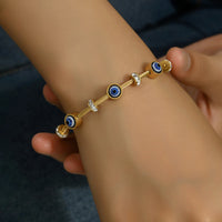 Anti-Tarnish 18K Gold Plated Evil Eye Charm Cuff Bangle Bracelet For Women — Nazar Protection
