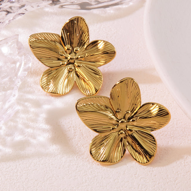 Exaggerated Flower 18K Gold Plated Anti-Tarnish Stainless Steel Stud Earrings for Women