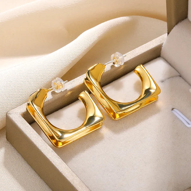 Exaggerated Square Shape Stainless Steel Hoop Earring