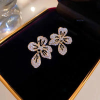 Exquisite Flower Leave Rhinestone Geometric Stud Earrings