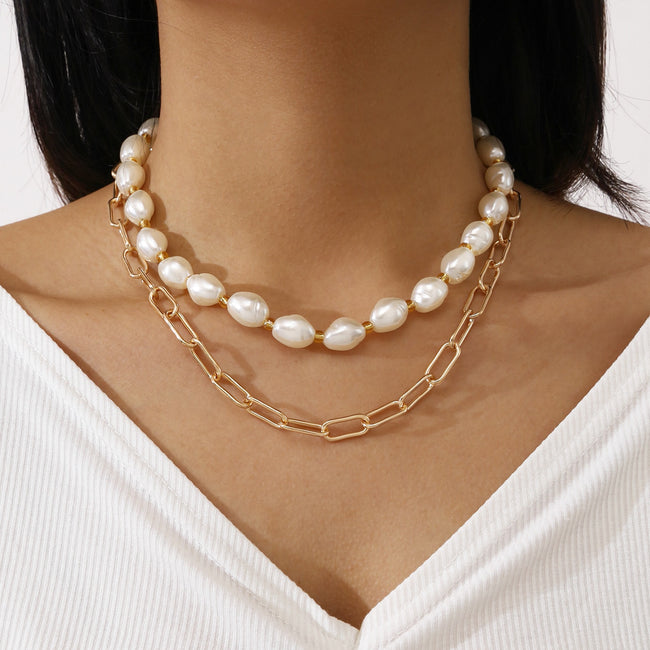 Fashion Double-layer Pearl Alloy Necklace