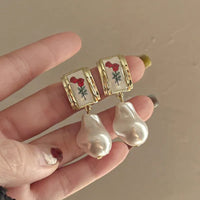 French Style Flower Alloy Pearl Drop Earrings For Women