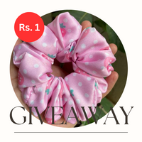 Pink Straberry Print Premium Quality Satin Scrunchie Regular Fluffy  Size - Soft & Silky Hair Accessory