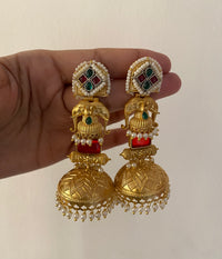 Gajraj Antique Gold Elephant-Motif Brass Jhumkis