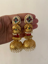 Gajraj Antique Gold Elephant-Motif Brass Jhumkis