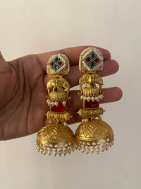 Gajraj Antique Gold Elephant-Motif Brass Jhumkis