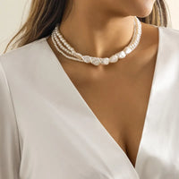 Geometric White Pearl Multi-Layered Short Necklace