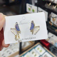 Geometric Diamond Pearl Butterfly Luxury Stud Earrings