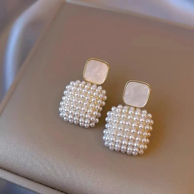 Geometric Pearl Square Drop Earring For Women